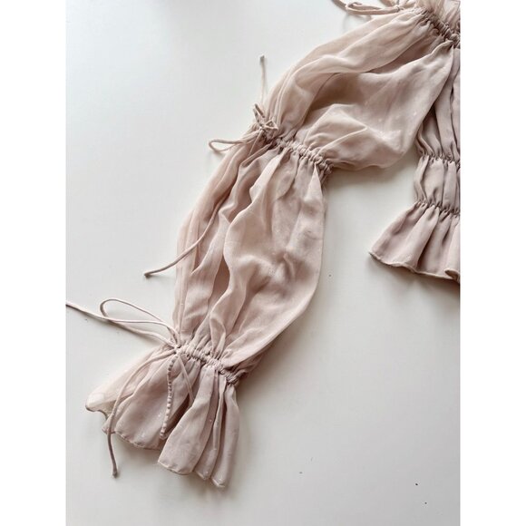 CHRISSY TEIGEN x REVOLVE Sands Nude Chiffon Ruched Off Shoulder Blouse, Size XS - Picture 7 of 14